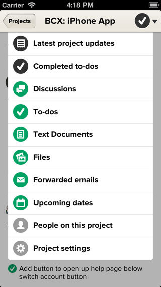 Project menu