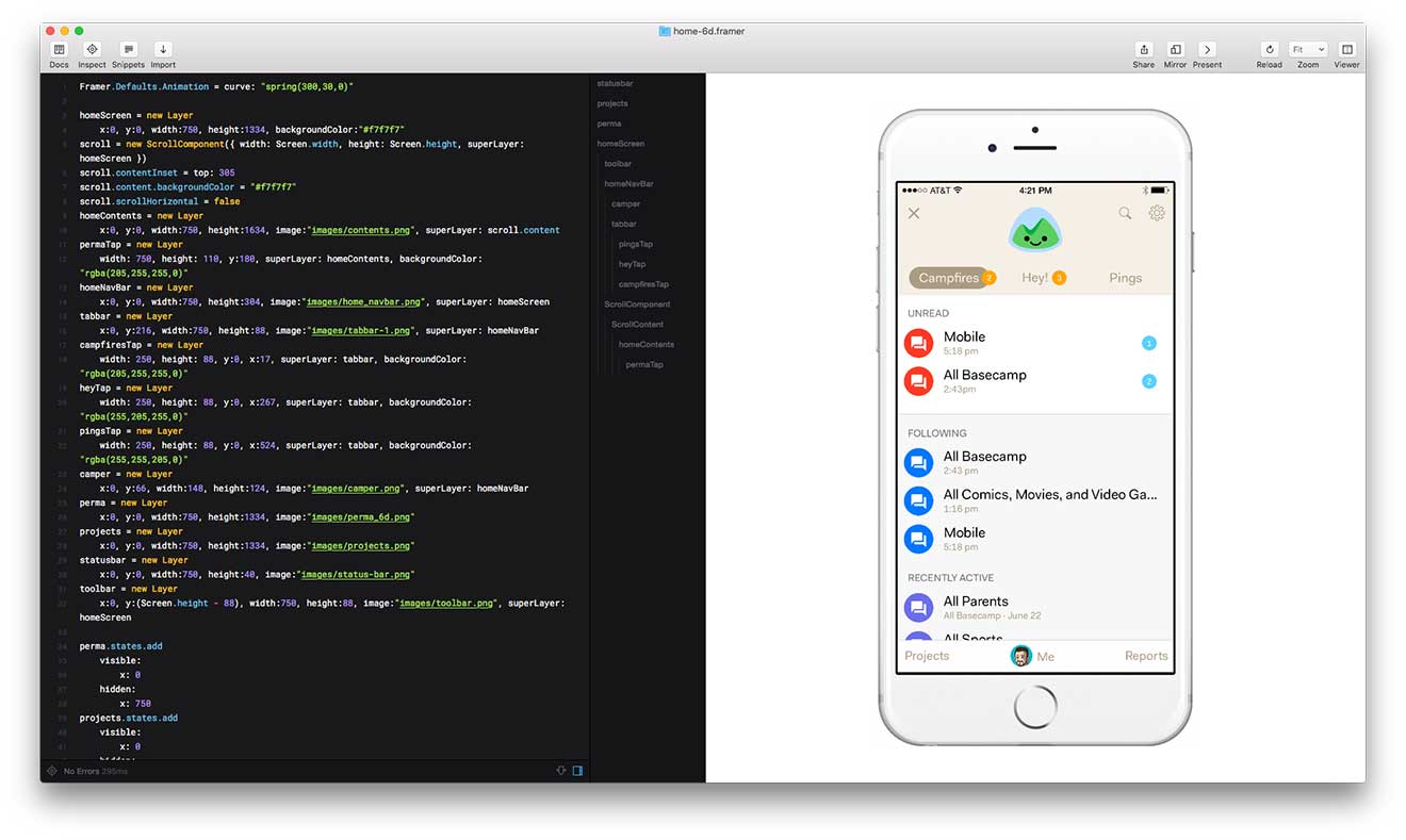 Basecamp 3 in Framer Studio
